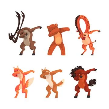 Various Animals Standing in Dub Dancing Pose Vector Set 스톡 일러스트