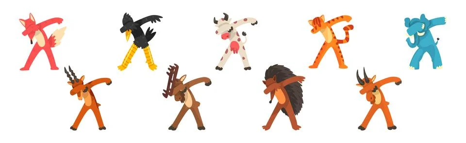 Various Animals Standing in Dub Dancing Pose Vector Set 스톡 일러스트