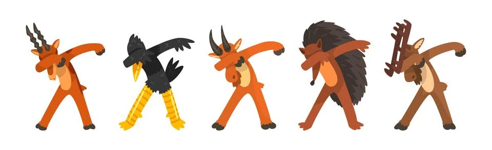 Various Animals Standing in Dub Dancing Pose Vector Set 스톡 일러스트