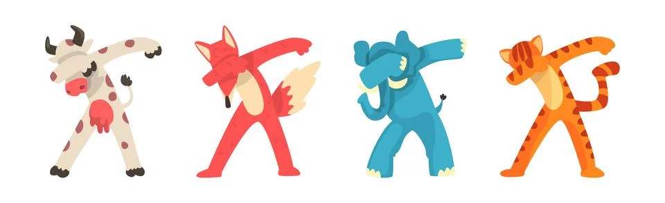 Various Animals Standing in Dub Dancing Pose Vector Set 스톡 일러스트