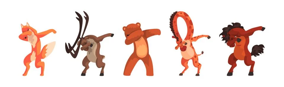 Various Animals Standing in Dub Dancing Pose Vector Set 스톡 일러스트