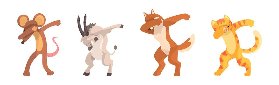 Various Animals Standing in Dub Dancing Pose Vector Set 스톡 일러스트