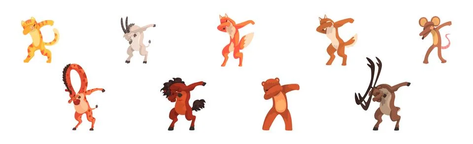 Various Animals Standing in Dub Dancing Pose Vector Set 스톡 일러스트