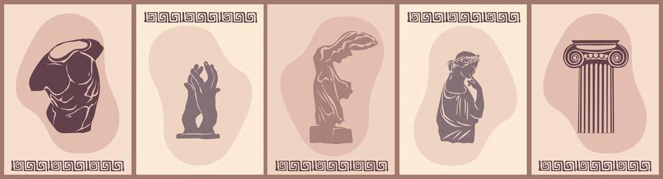 Various Antique statues Vector art posters, cards. Stock Illustration