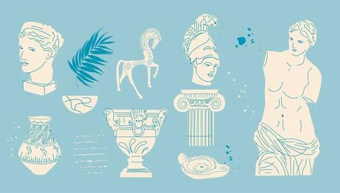 Various Antique statues. Vector. Stock Illustration
