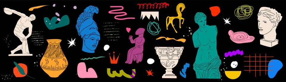 Various Antique statues. Vector. Stock Illustration