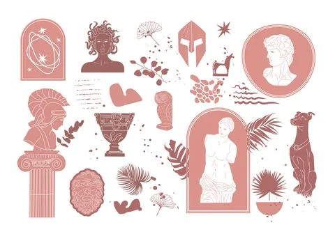 Various Antique statues. Vector. Stock Illustration