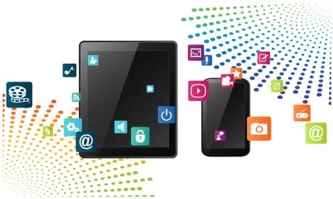 Various applications for mobile devices on abstract background Stock Illustration