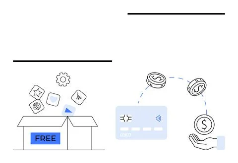 Various Apps and Payment Methods Representing Free Services and Digital Tra.. Stock Illustration