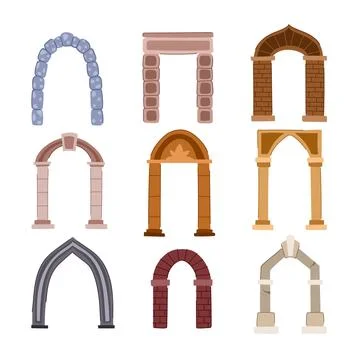 Various architectural arches demonstrating different building styles Stock Illustration