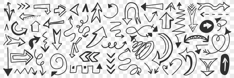 Various arrows and indicators doodle set Stock Illustration