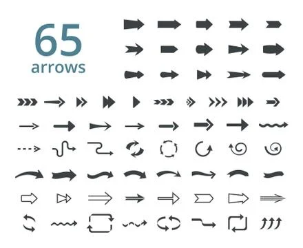 Various arrows large set. Varieties of black symbols pointers arrow brackets Stock Illustration