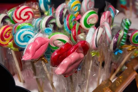 Various articles of candy on the counter. Sweets Stock Photos