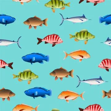 Various Australian fish seamless pattern on colored background Stock Illustration