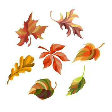 Various autumn leaves in the wind on white background. Wave of falling leav.. Stock Illustration