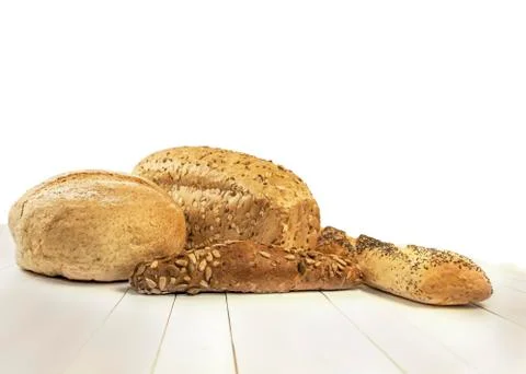 Various baking bread isolated on white background Stock Photos