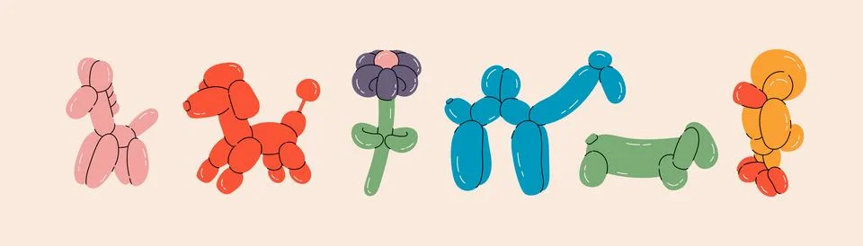 Various balloon animals collection Stock Illustration
