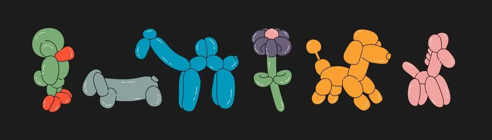 Various balloon animals collection Stock Illustration