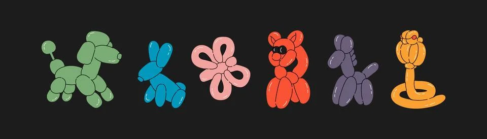 Various balloon animals collection Stock Illustration
