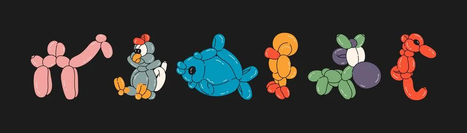 Various balloon animals collection Stock Illustration