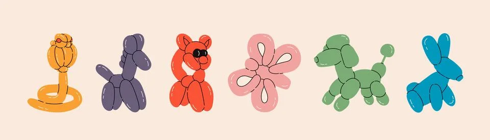Various balloon animals collection Stock Illustration
