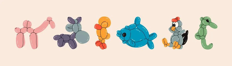 Various balloon animals collection Stock Illustration