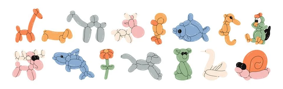 Various balloon animals collection Stock Illustration