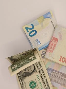 Various banknotes on the table Foto stock