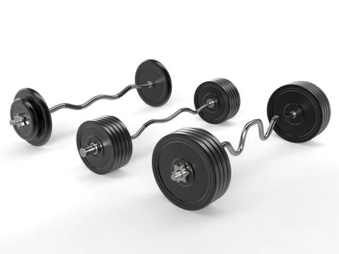 Various barbell weights - side view - 3D illustration Stock Illustration