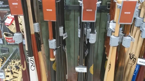 Various Baseball Bats Available for Purchase Stock Footage 152084526
