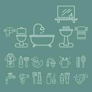 Various Bathroom Elements Icons Vector Set Illustrazione stock