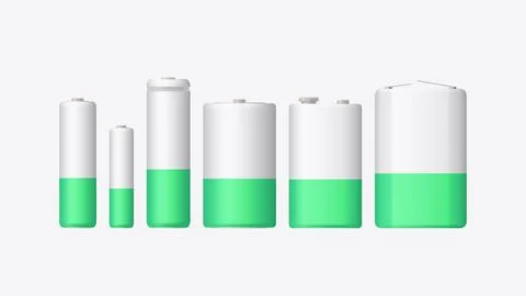 Various batteries type in set on white Illustrazione stock