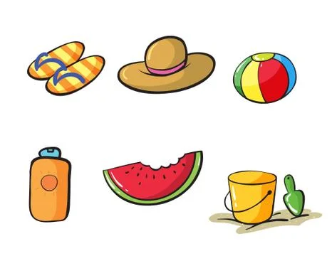 Various beach objects Stock Illustration