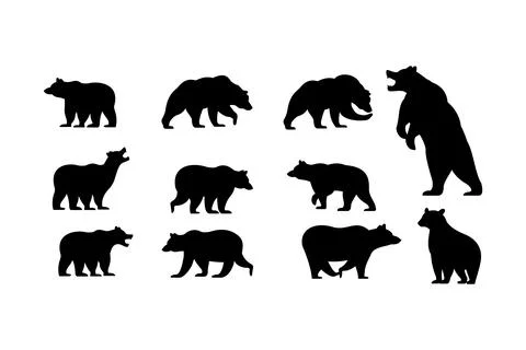 Various bear silhouettes on the white background, bear icon set Stock Illustration