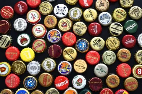 Various beer bottle caps Stock Photos