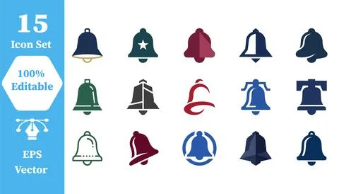 Various bell icon collection for notification and alert systems with minimali Stock Illustration