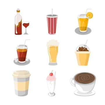 Various Beverage Cafe Illustration Set Stock Illustration