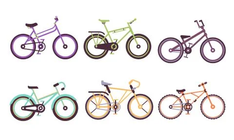 Various Bicycles Collection, Bikes with Different Frames, Ecology Transport Stock Illustration