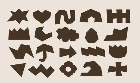 Various black abstract flat geometric graphic shapes. Groovy funky angular retro Stock Illustration