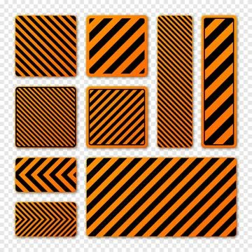 Various black and orange warning signs with diagonal lines. Attention, danger or 스톡 일러스트