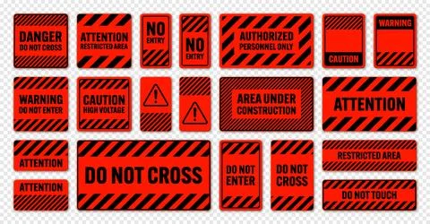 Various black and red warning signs with diagonal lines. Attention, danger or イラスト素材
