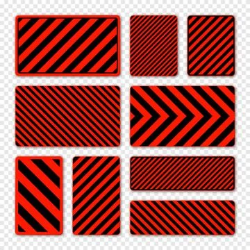 Various black and red warning signs with diagonal lines. Attention, danger or Stock Illustration