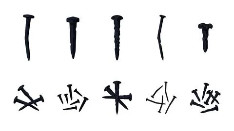 Various black and white ancient nails vector set ideal for historical or co.. 库存插图