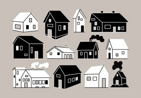 Various black and white small of different shapes, sizes and angles in cartoon. Stock Illustration