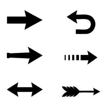 Various black arrow shapes vector silhouettes set on white background Stock-Illustration