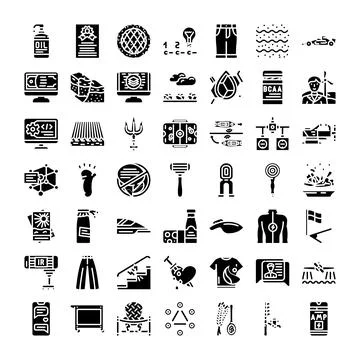 Various black basic glyph icons representing everyday items 库存插图