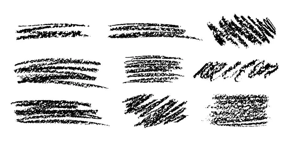 Various black charcoal hatch patterns are displayed on a white background. Ea Stock Illustration