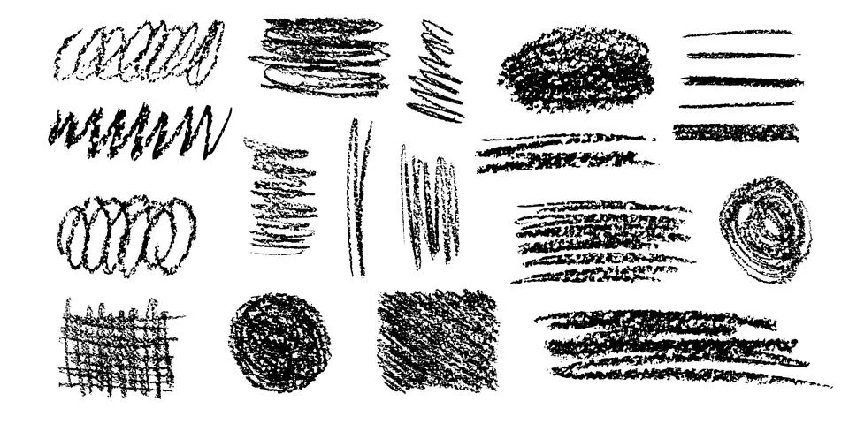 Various black charcoal hatch patterns are displayed, demonstrating different  Stock Illustration