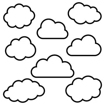 Various black cloud outlines collection on white background Illustration