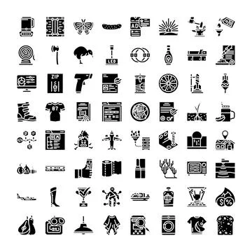 Various black glyph icons set flat design Stock Illustration